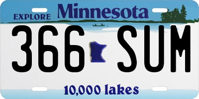 MN license plate 366SUM