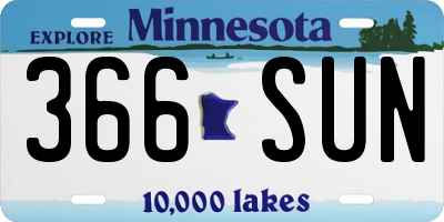 MN license plate 366SUN