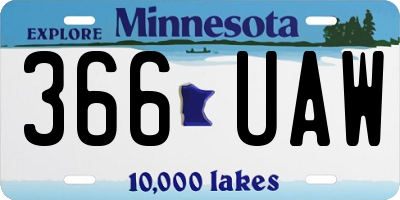 MN license plate 366UAW