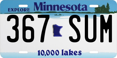 MN license plate 367SUM