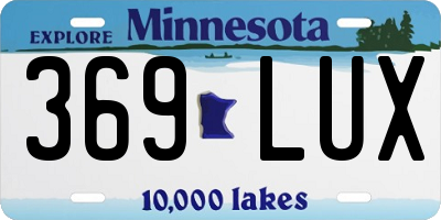MN license plate 369LUX