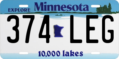 MN license plate 374LEG