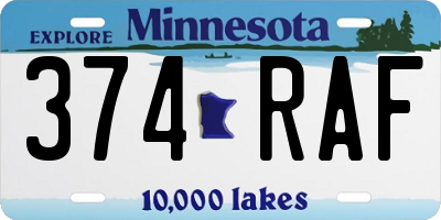 MN license plate 374RAF