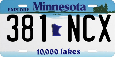 MN license plate 381NCX