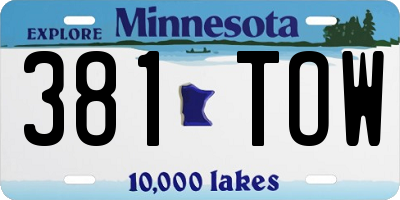 MN license plate 381TOW