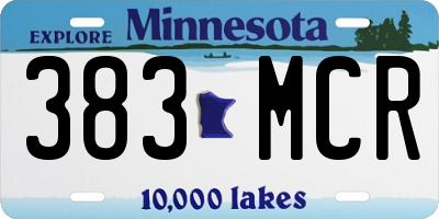 MN license plate 383MCR