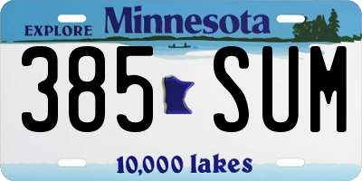 MN license plate 385SUM