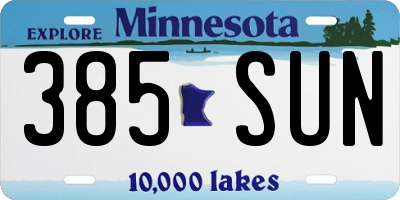 MN license plate 385SUN