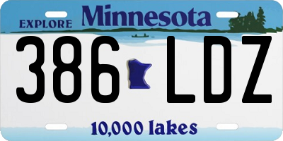 MN license plate 386LDZ