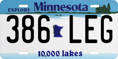 MN license plate 386LEG