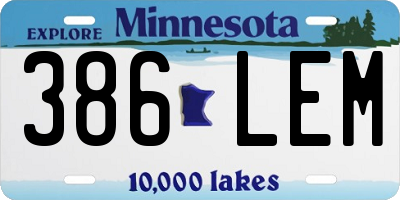 MN license plate 386LEM