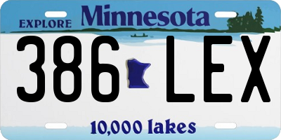MN license plate 386LEX