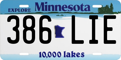 MN license plate 386LIE