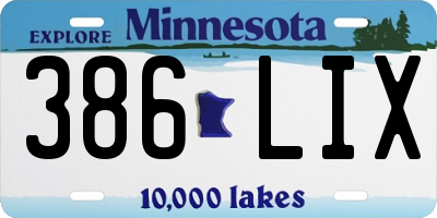 MN license plate 386LIX