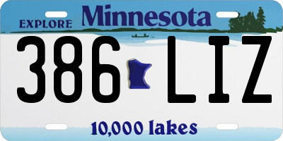 MN license plate 386LIZ