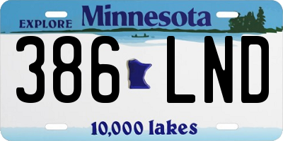 MN license plate 386LND