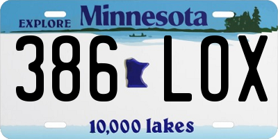 MN license plate 386LOX