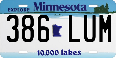 MN license plate 386LUM
