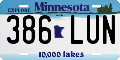 MN license plate 386LUN