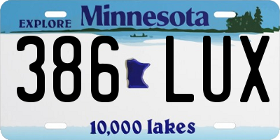 MN license plate 386LUX