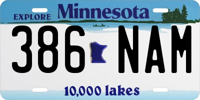 MN license plate 386NAM