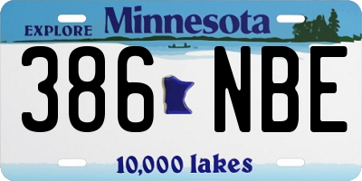 MN license plate 386NBE