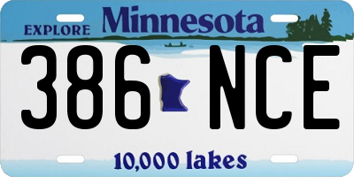 MN license plate 386NCE
