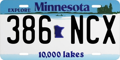 MN license plate 386NCX
