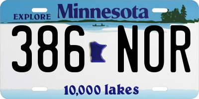 MN license plate 386NOR