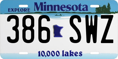 MN license plate 386SWZ