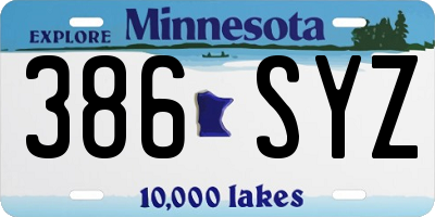 MN license plate 386SYZ