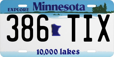 MN license plate 386TIX