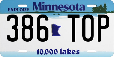 MN license plate 386TOP