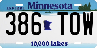 MN license plate 386TOW