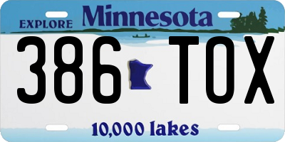 MN license plate 386TOX