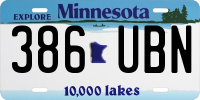 MN license plate 386UBN