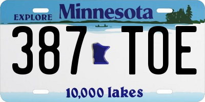 MN license plate 387TOE