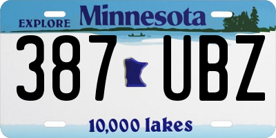 MN license plate 387UBZ