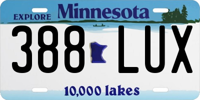 MN license plate 388LUX