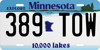MN license plate 389TOW