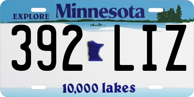 MN license plate 392LIZ