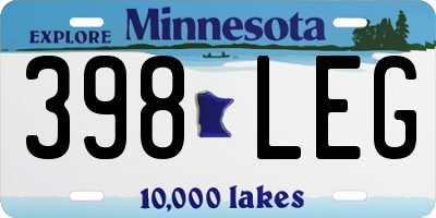 MN license plate 398LEG