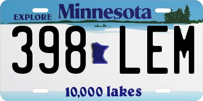 MN license plate 398LEM