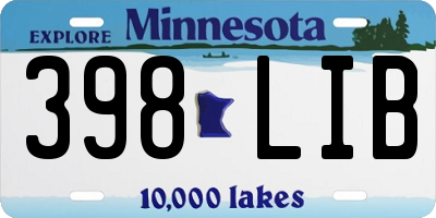 MN license plate 398LIB