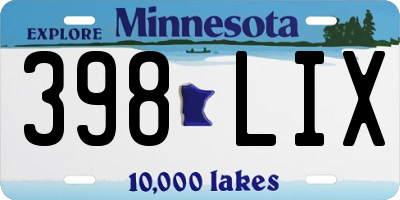 MN license plate 398LIX