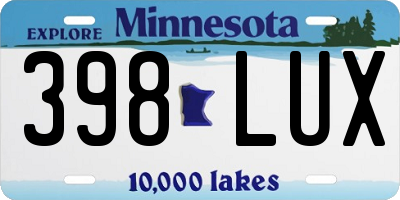MN license plate 398LUX