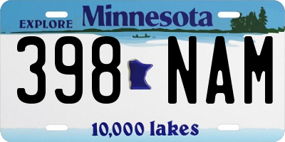 MN license plate 398NAM