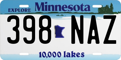 MN license plate 398NAZ