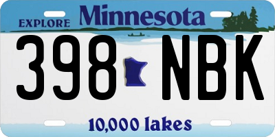 MN license plate 398NBK