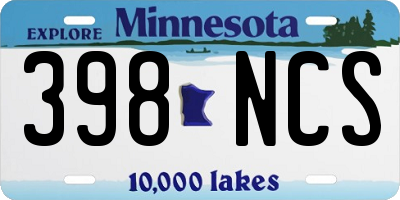 MN license plate 398NCS
